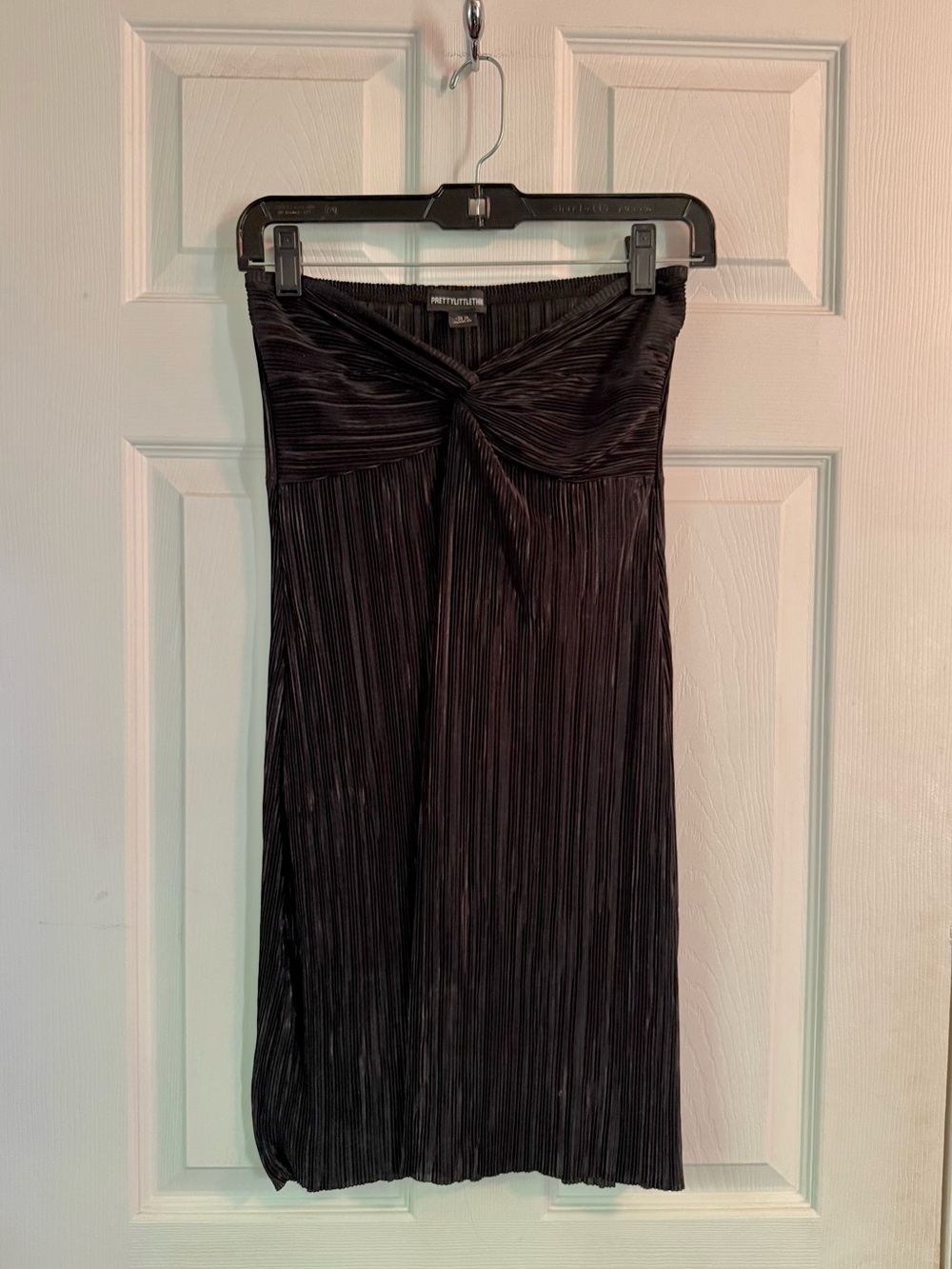 Black Pleated Twist-Front Mini Dress
